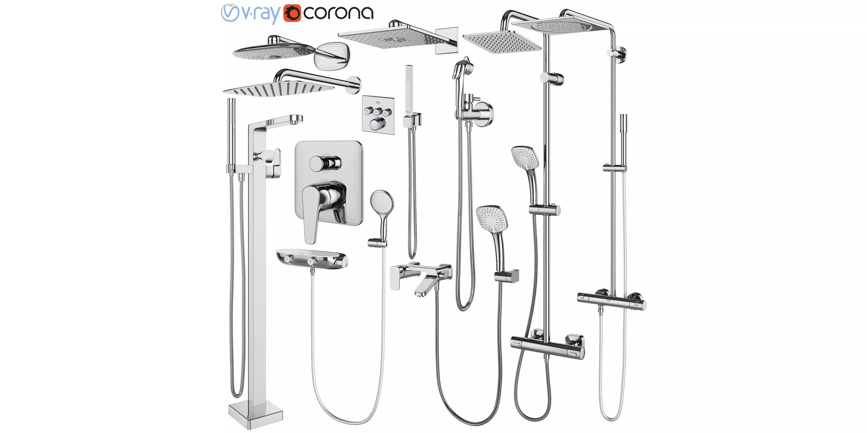 Faucets and shower systems Grohe and Ideal standard set 146 3D model_0