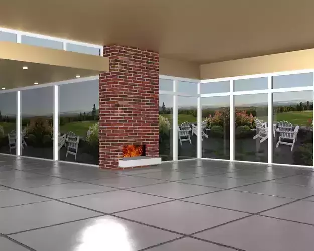 architecture 3D Model empty living room with fireplace 3D model