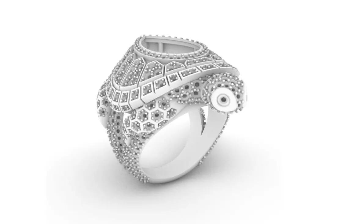  turtle ring with pear cut stone 3D print model_0