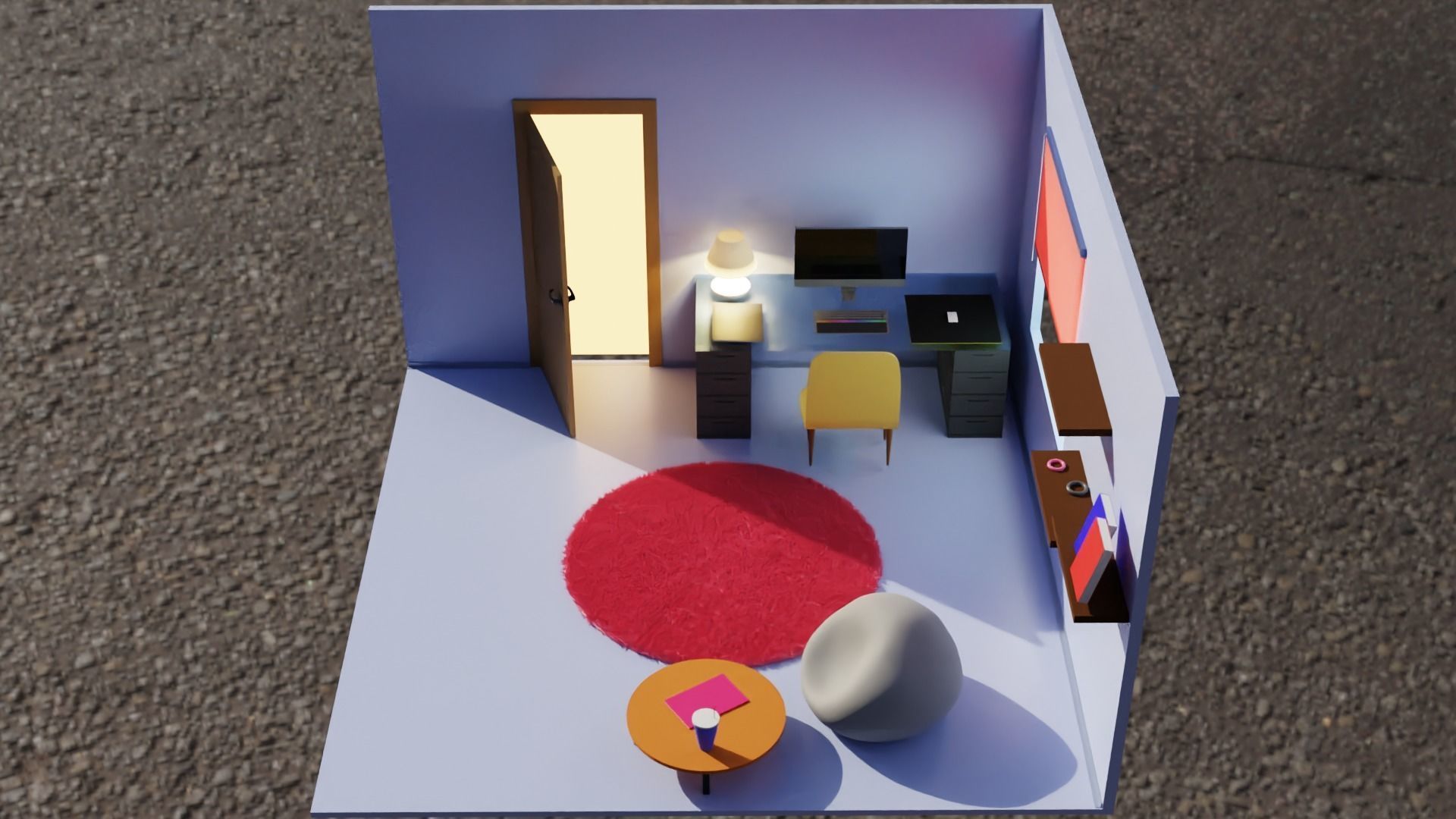 low poly 3D room model with desk and chair Low-poly 3D model_1