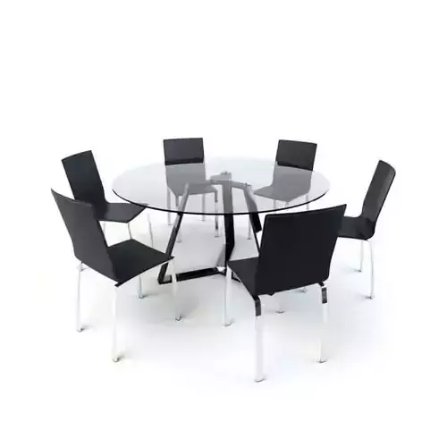 Glass Top Table And Leather Chairs Set