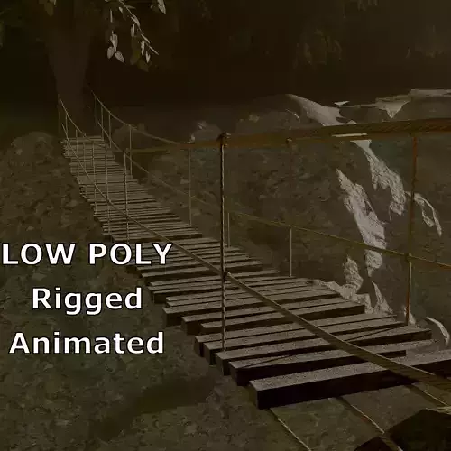 Suspension rope bridge animated Low-poly 3D model