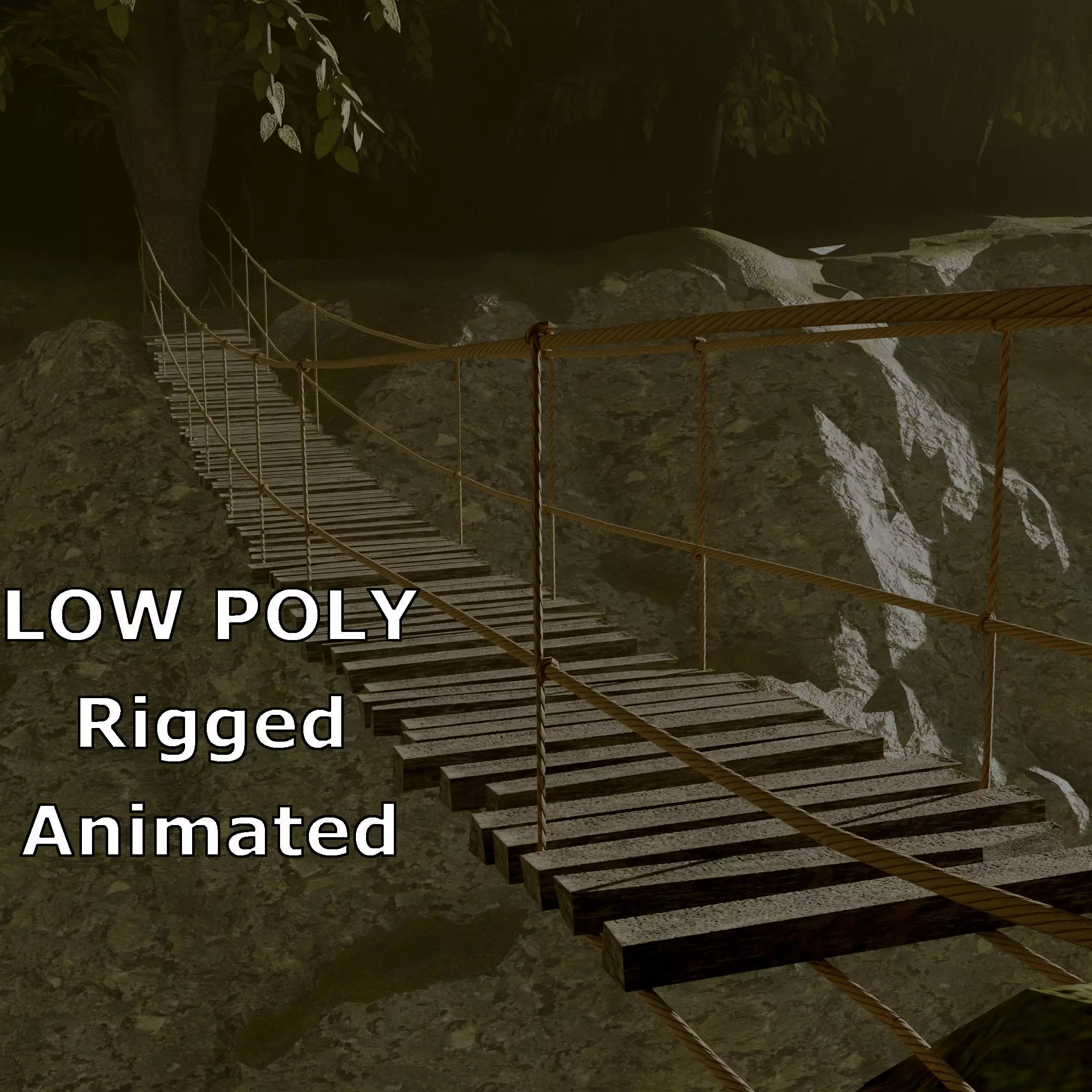 Suspension rope bridge animated Low-poly 3D model_0