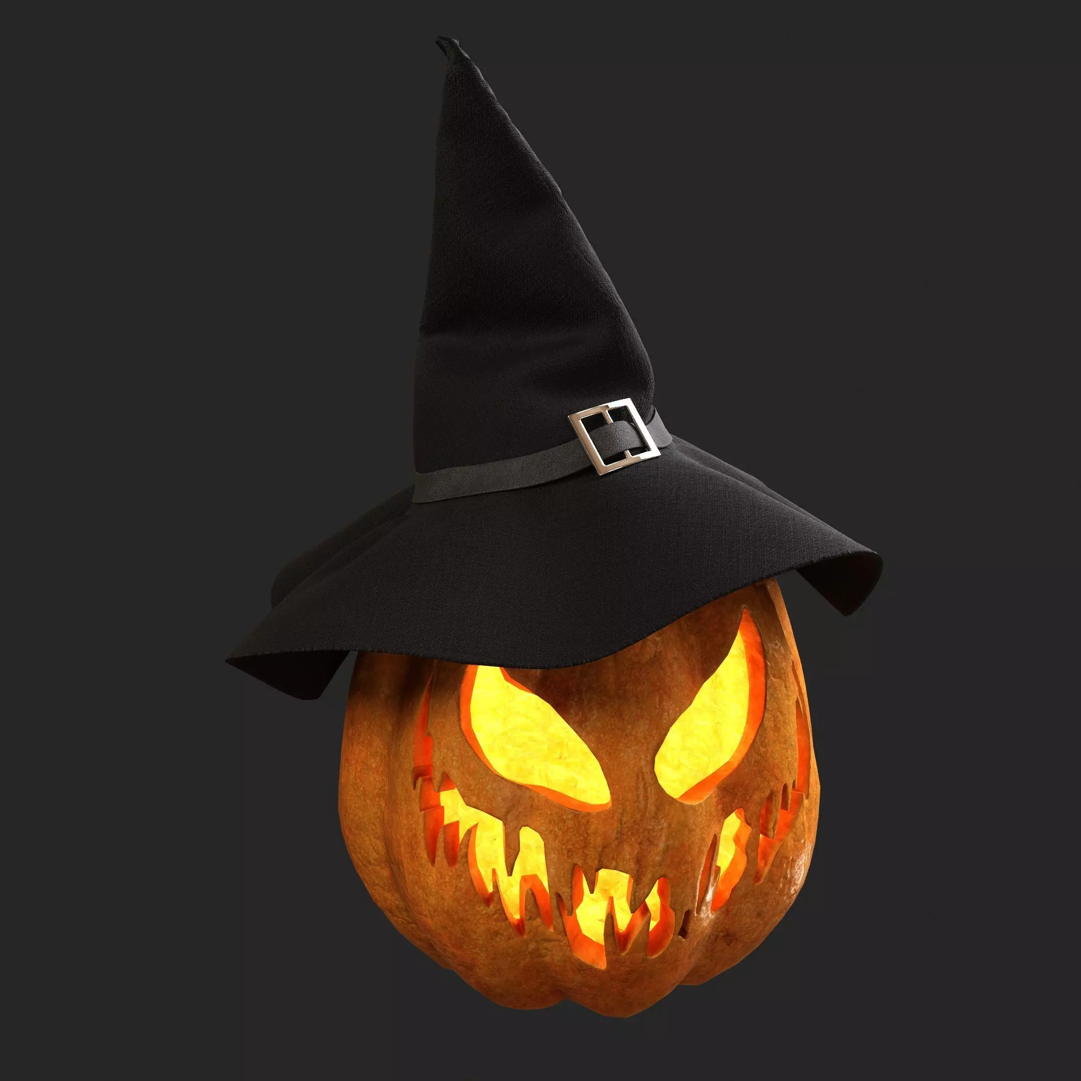 Pampkin pumpkin with witch hat 3D model_0