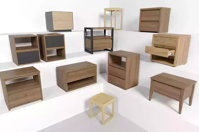  Set of 10 different bedside tables Bedside table