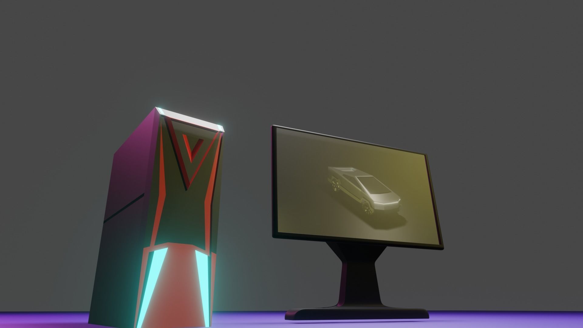 low-poly computer 3d model monitor with car Low-poly 3D model_3