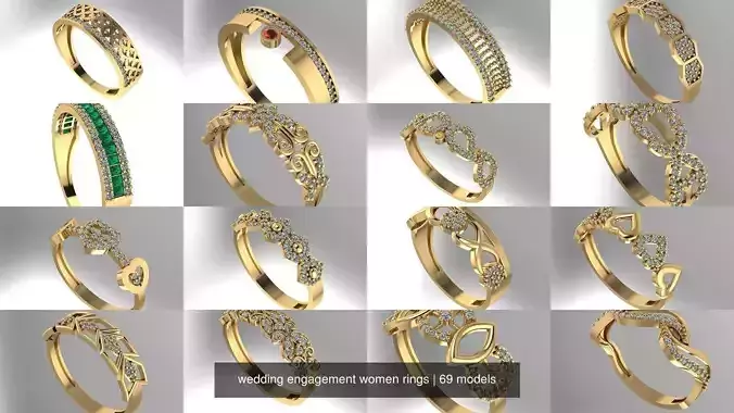 wedding engagement women rings 3D Model Collection