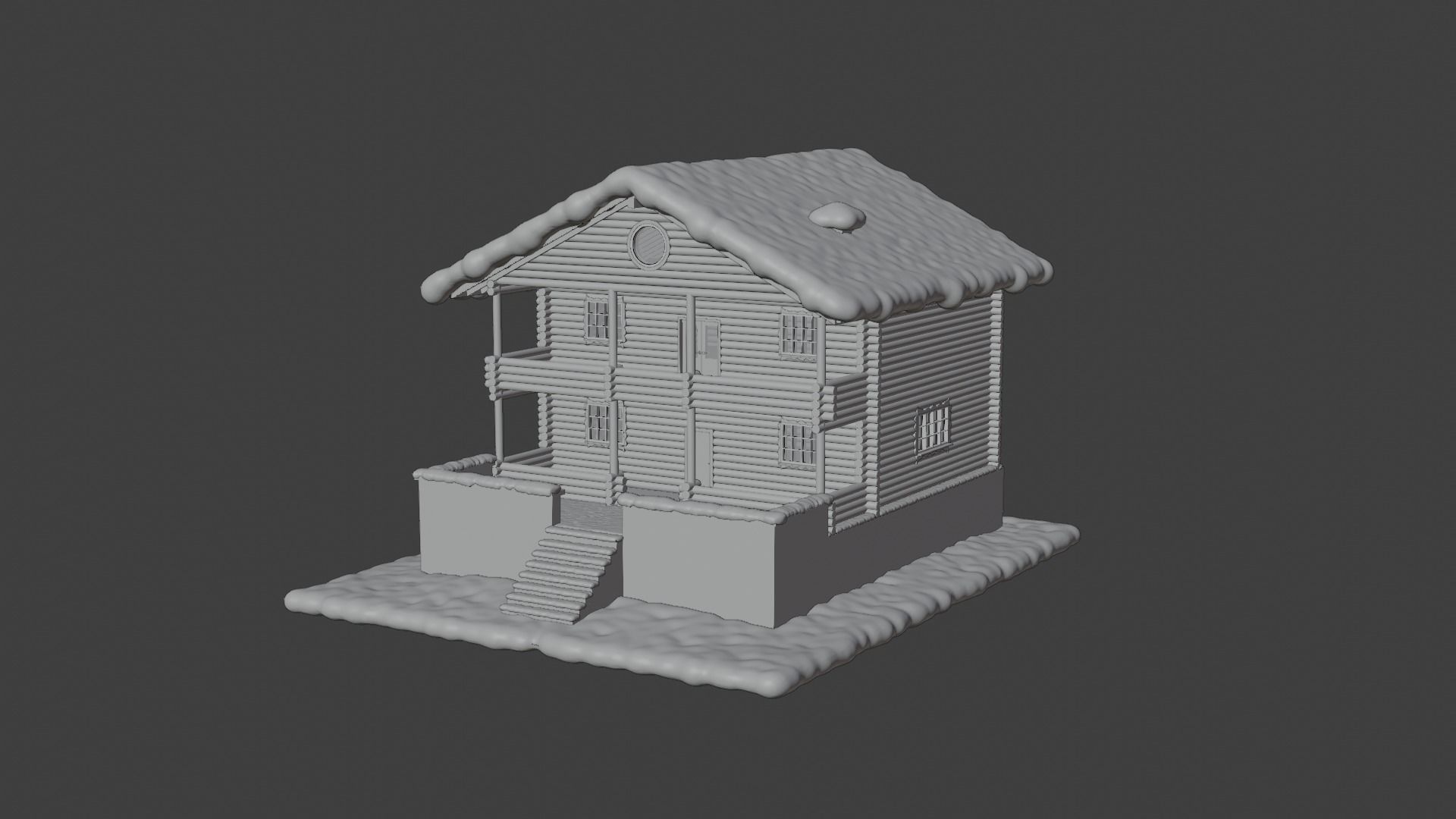 Snowy Log House 3D model_29