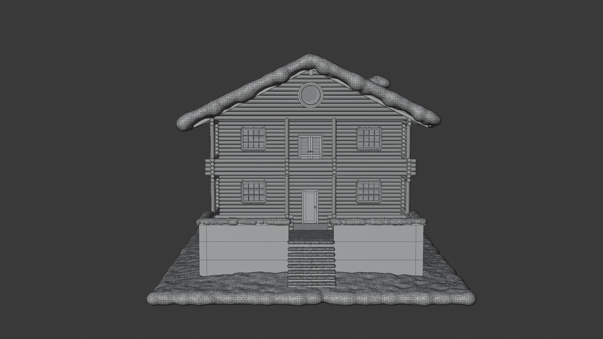 Snowy Log House 3D model_4
