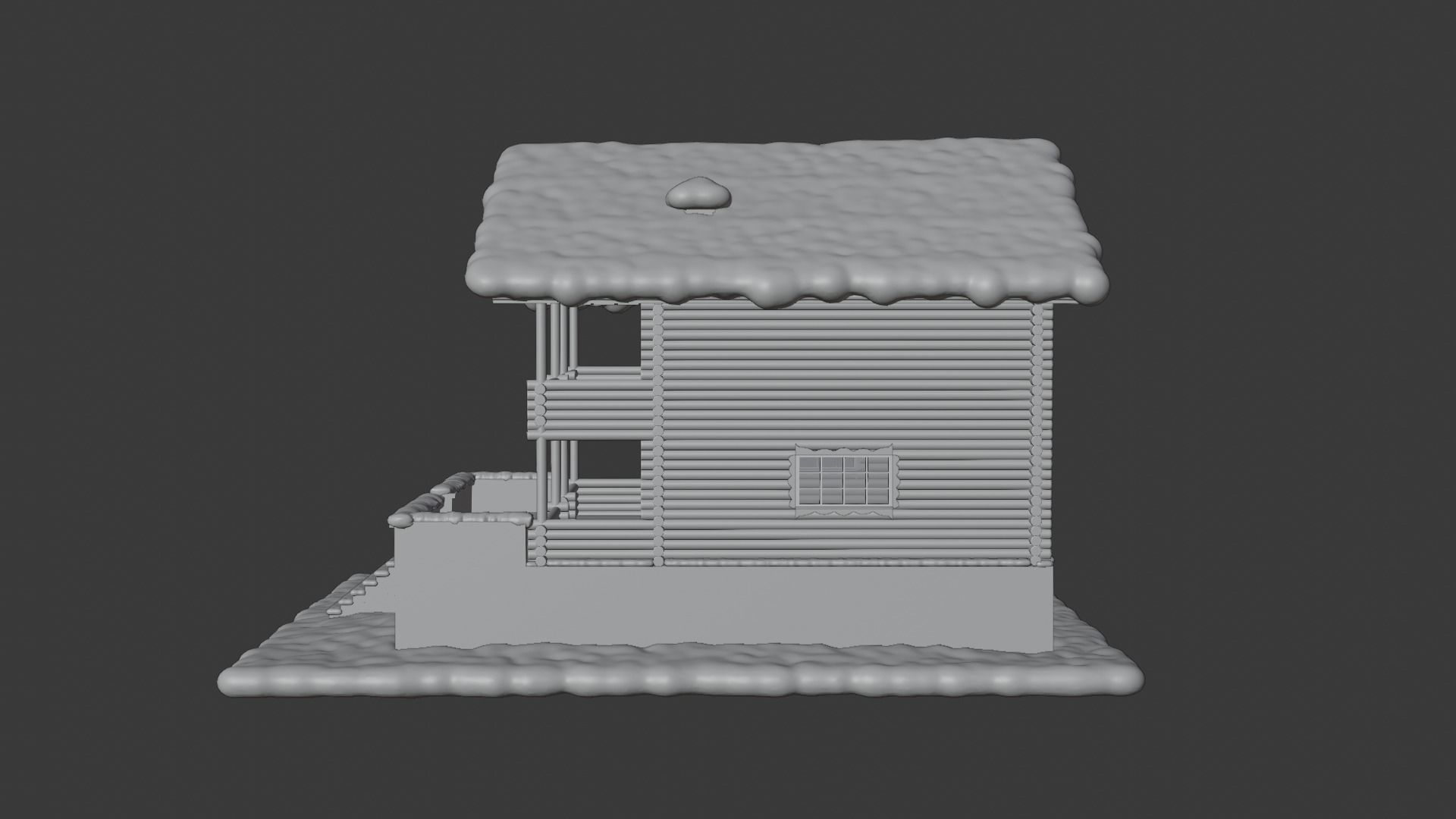 Snowy Log House 3D model_5