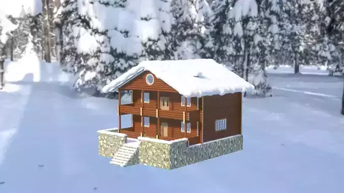 Snowy Log House