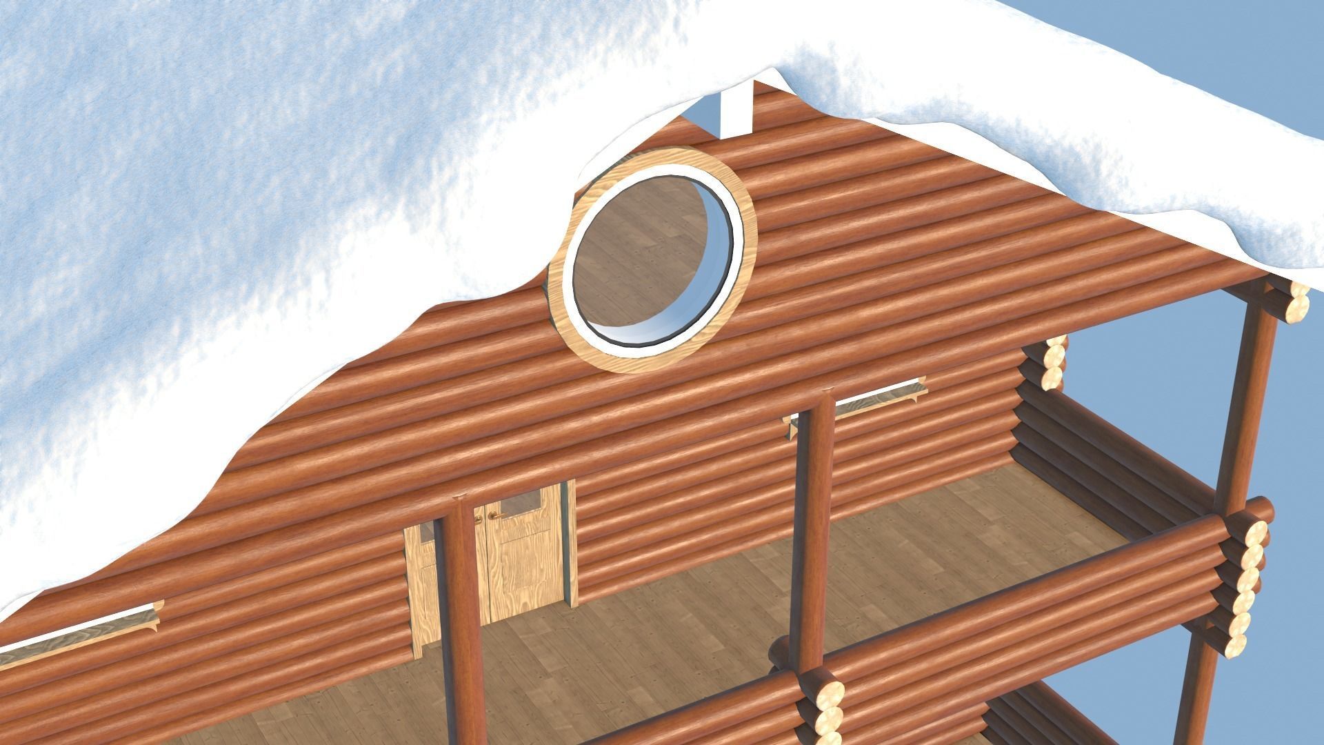 Snowy Log House 3D model_26