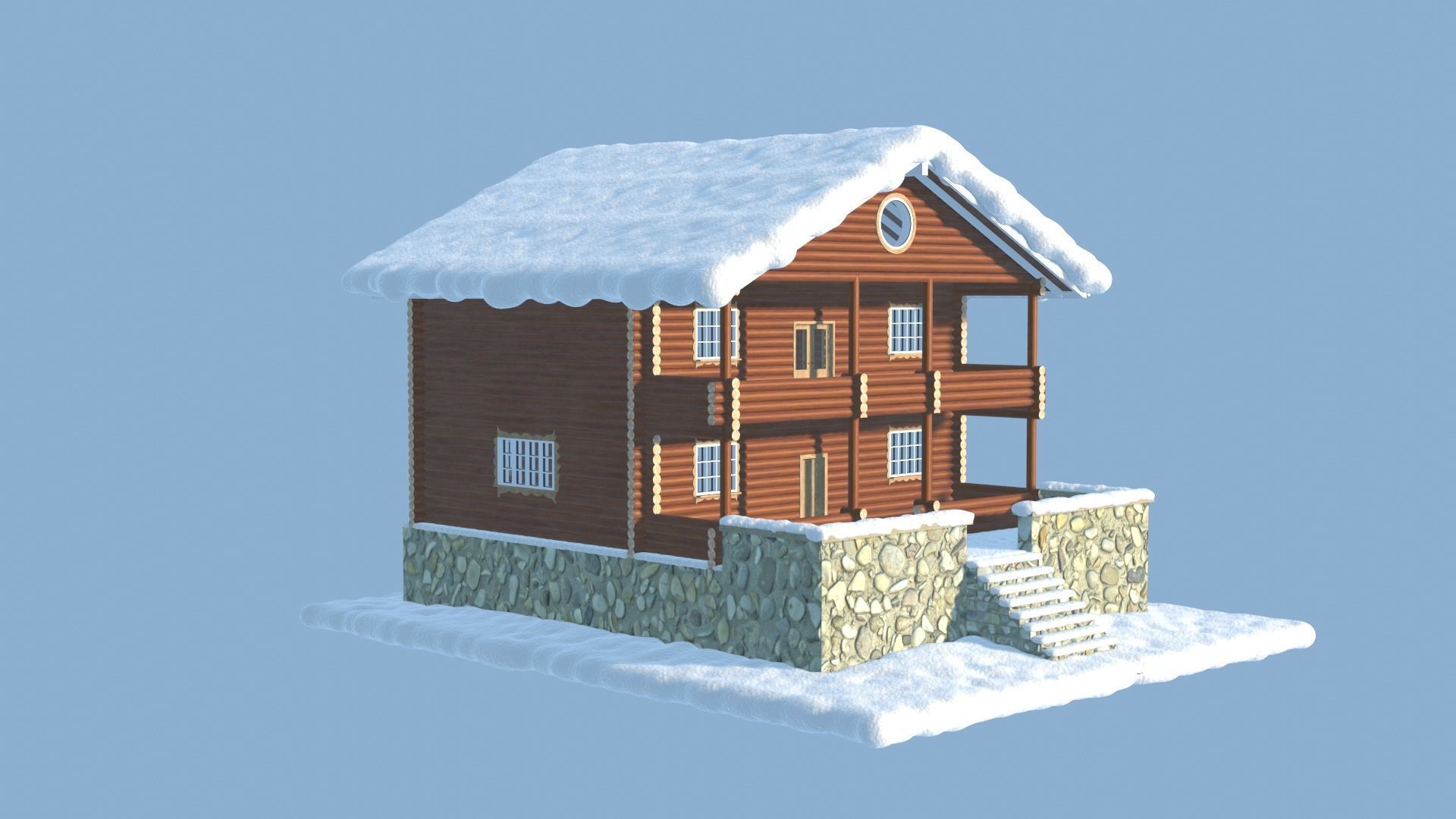 Snowy Log House 3D model_7