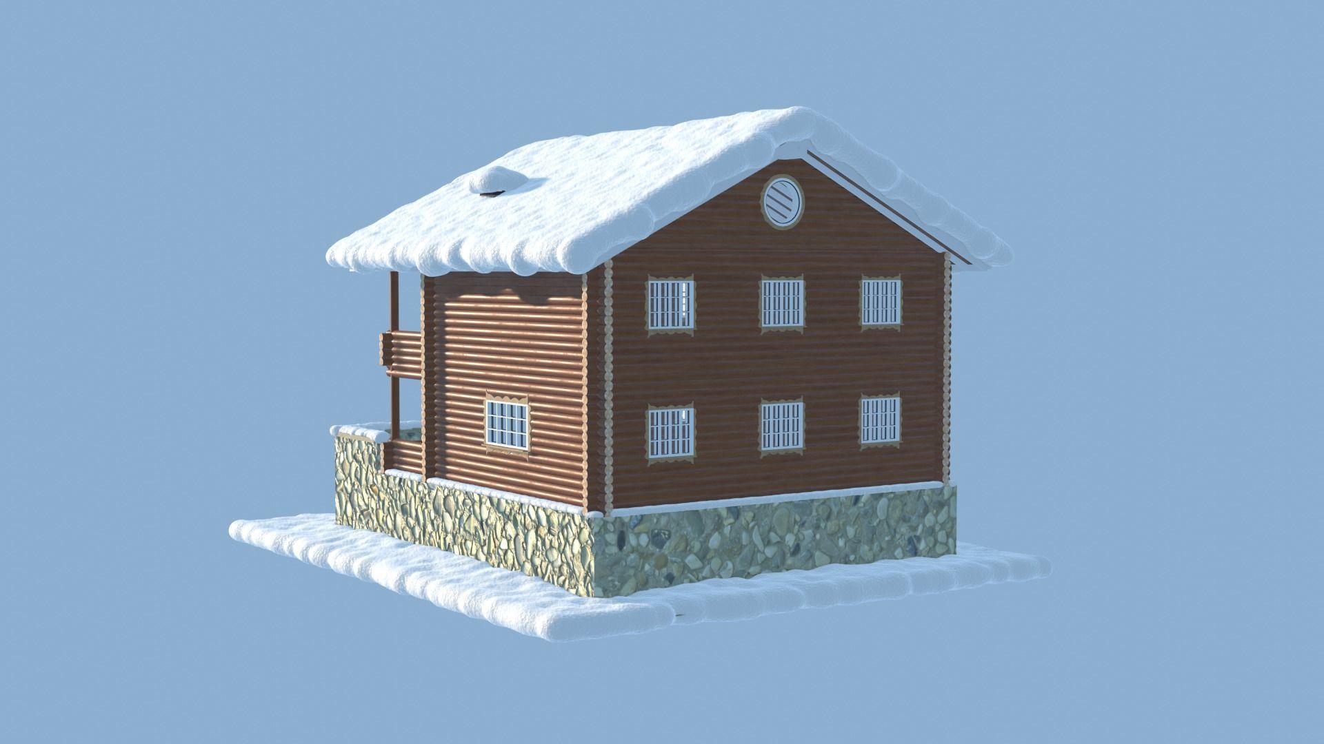 Snowy Log House 3D model_6