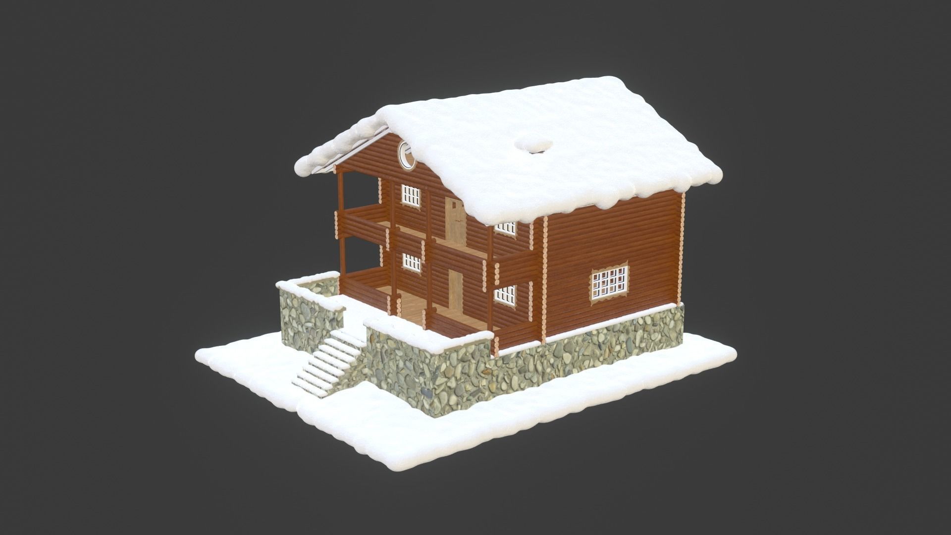 Snowy Log House 3D model_30