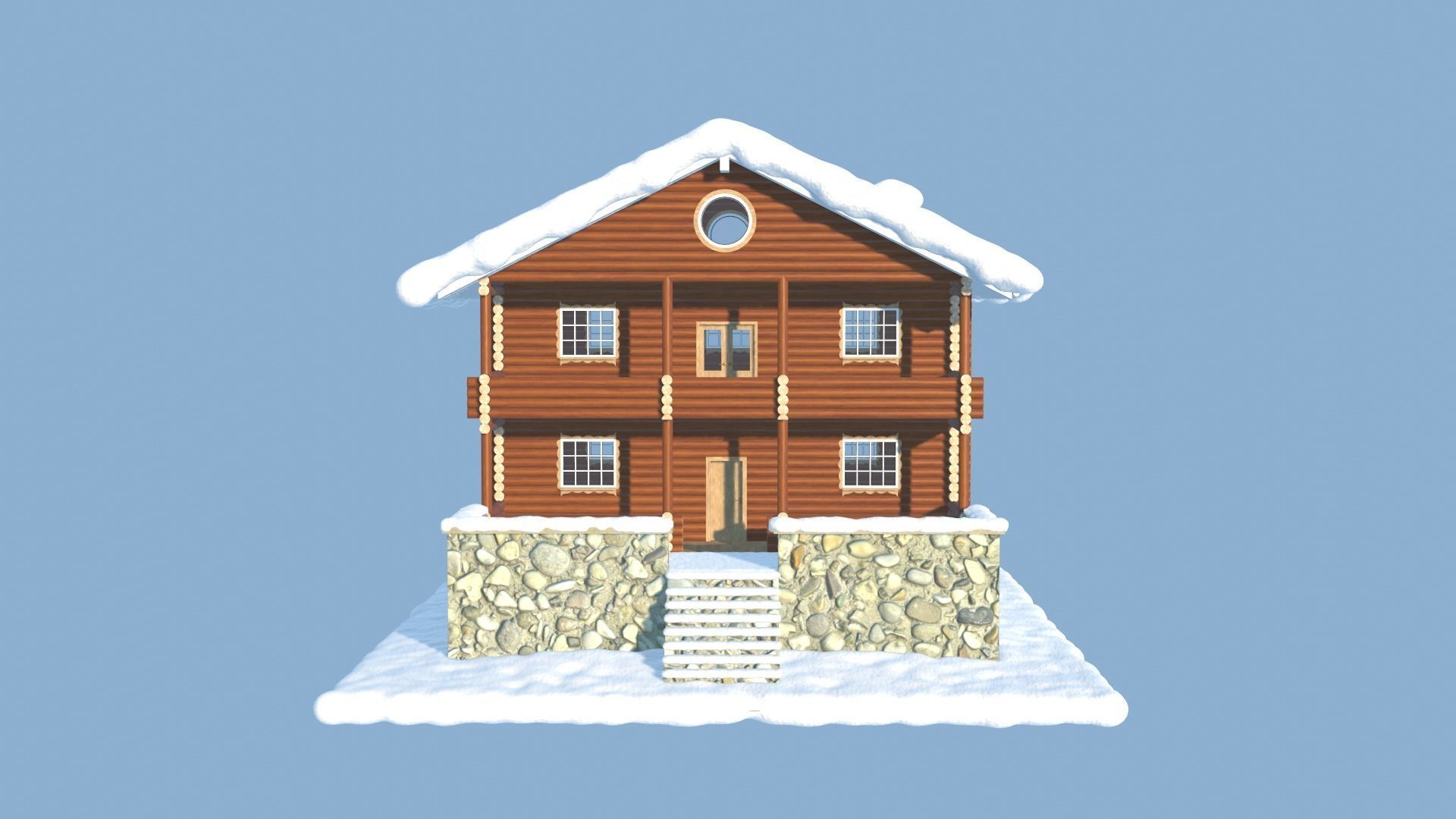 Snowy Log House 3D model_8