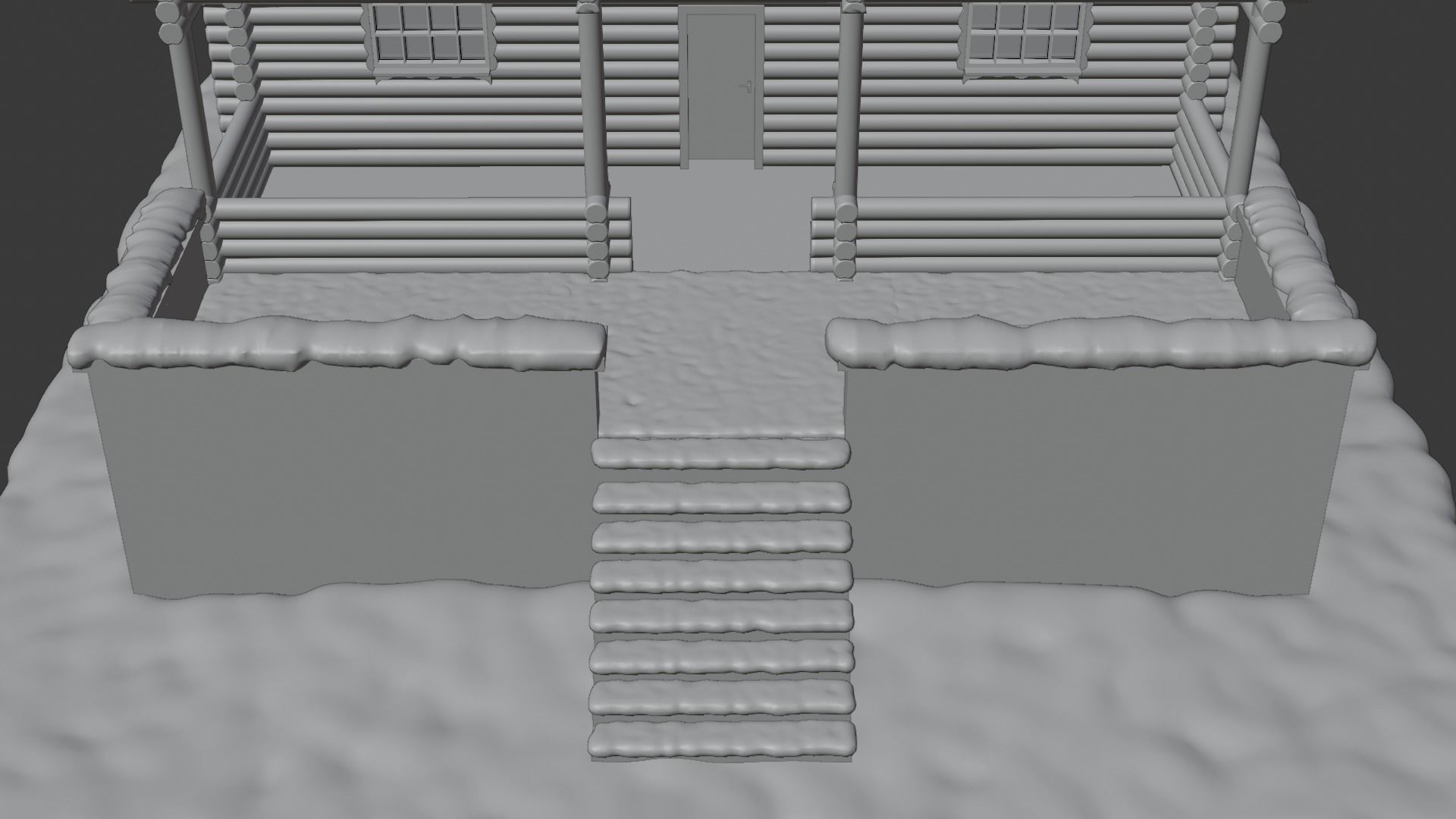 Snowy Log House 3D model_11