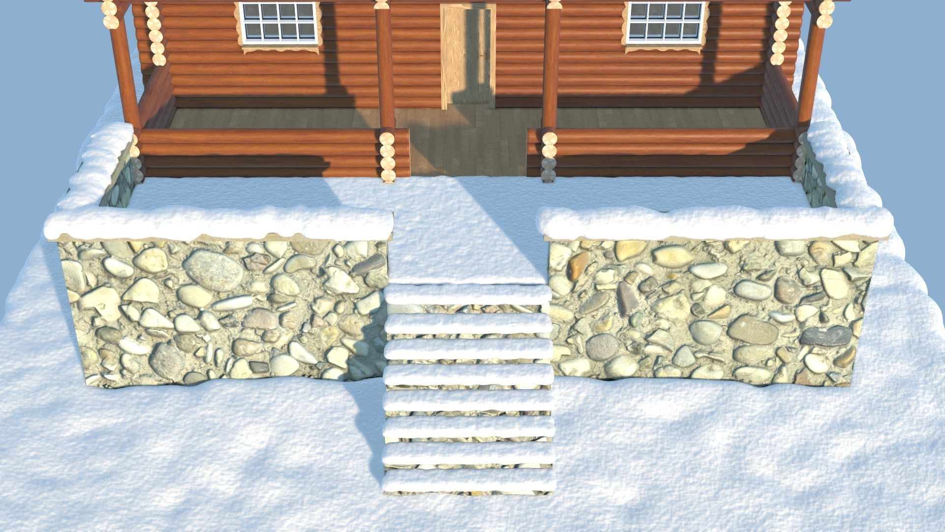 Snowy Log House 3D model_12