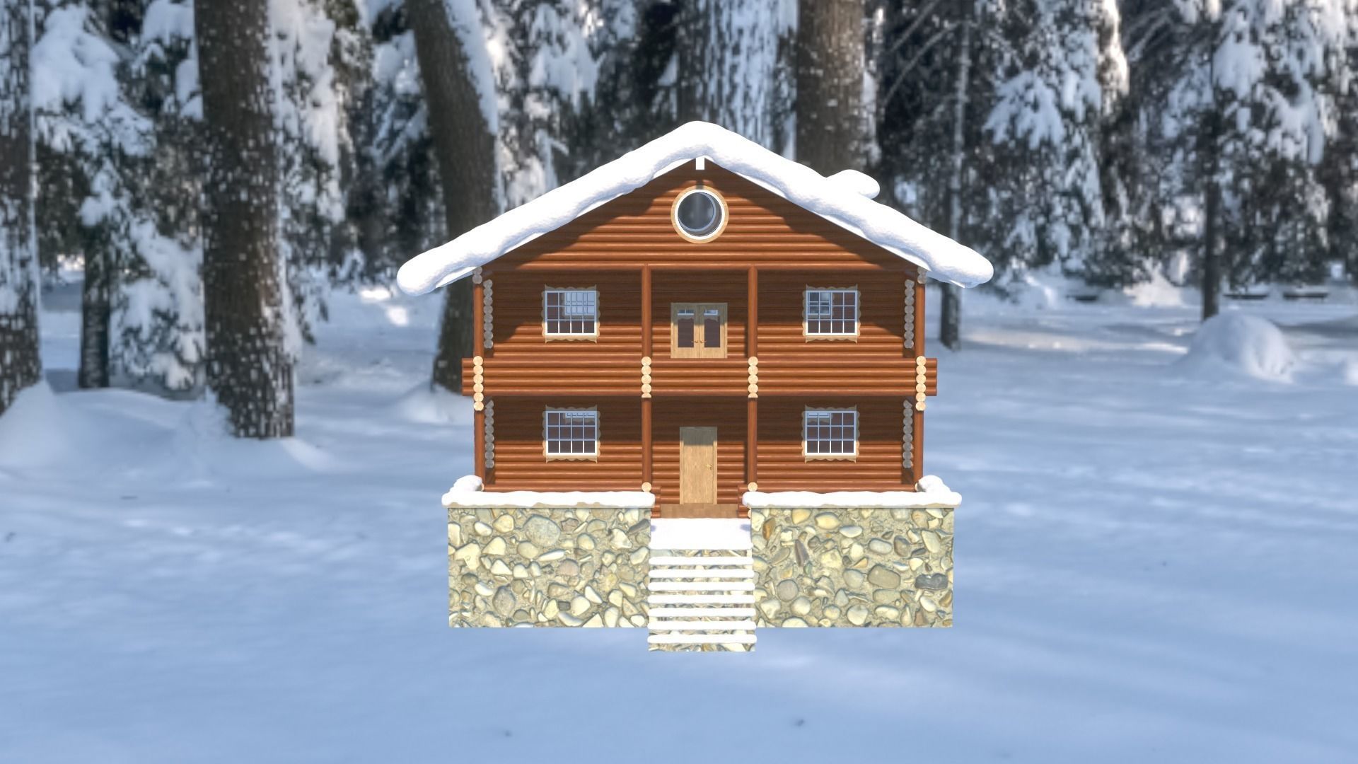 Snowy Log House 3D model_31