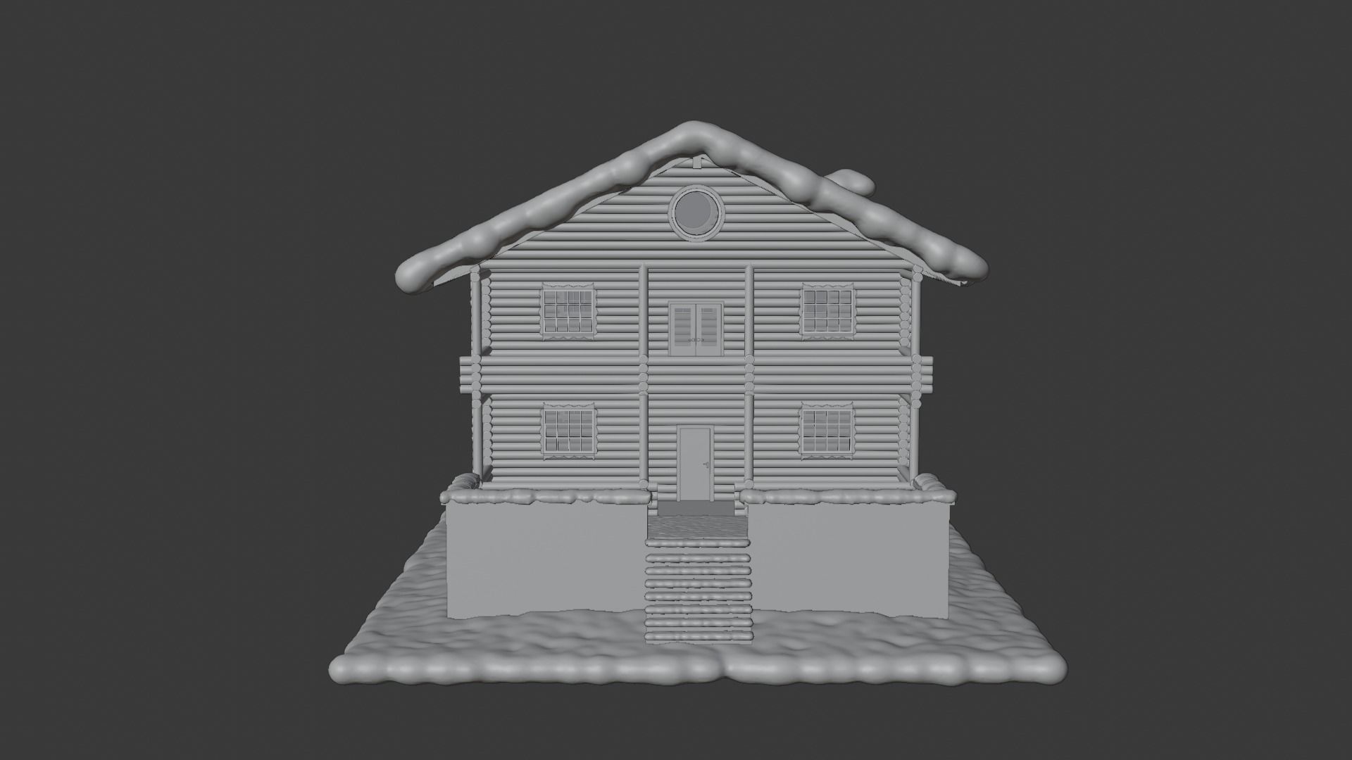 Snowy Log House 3D model_3