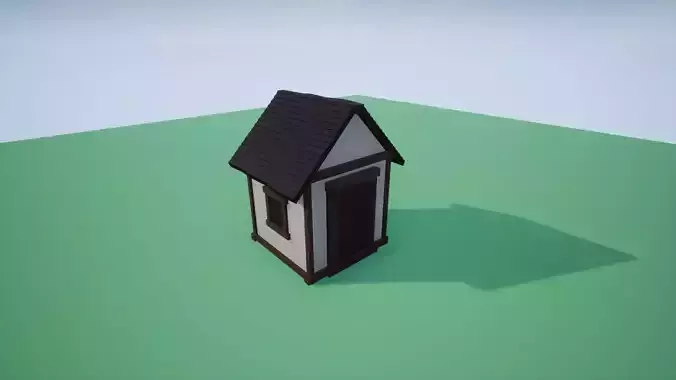 Low-poly house on field