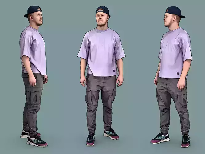 Guy in Purple T-shirt standing 3D model