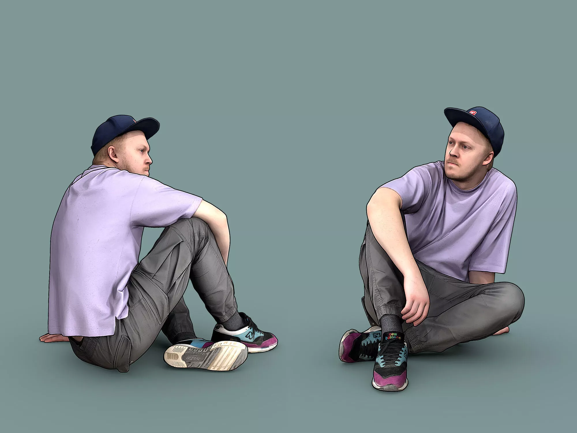 Guy in Purple T-shirt Sitting on the 3D model