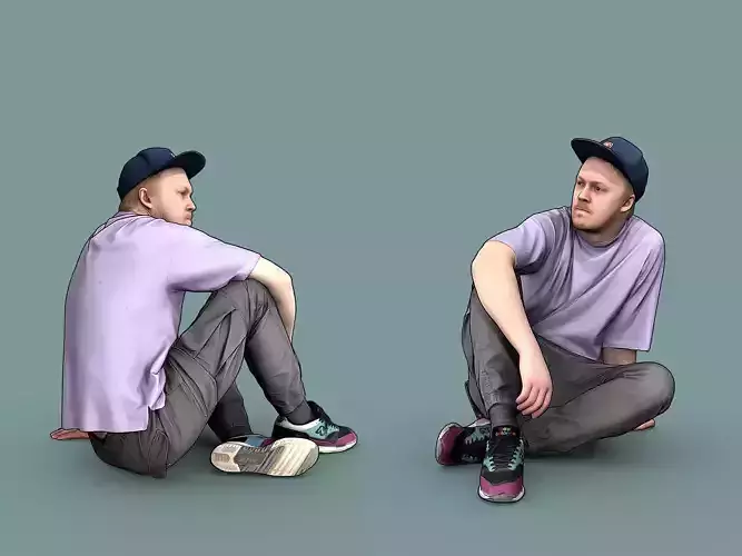Guy in Purple T-shirt Sitting on the Ass 3D model