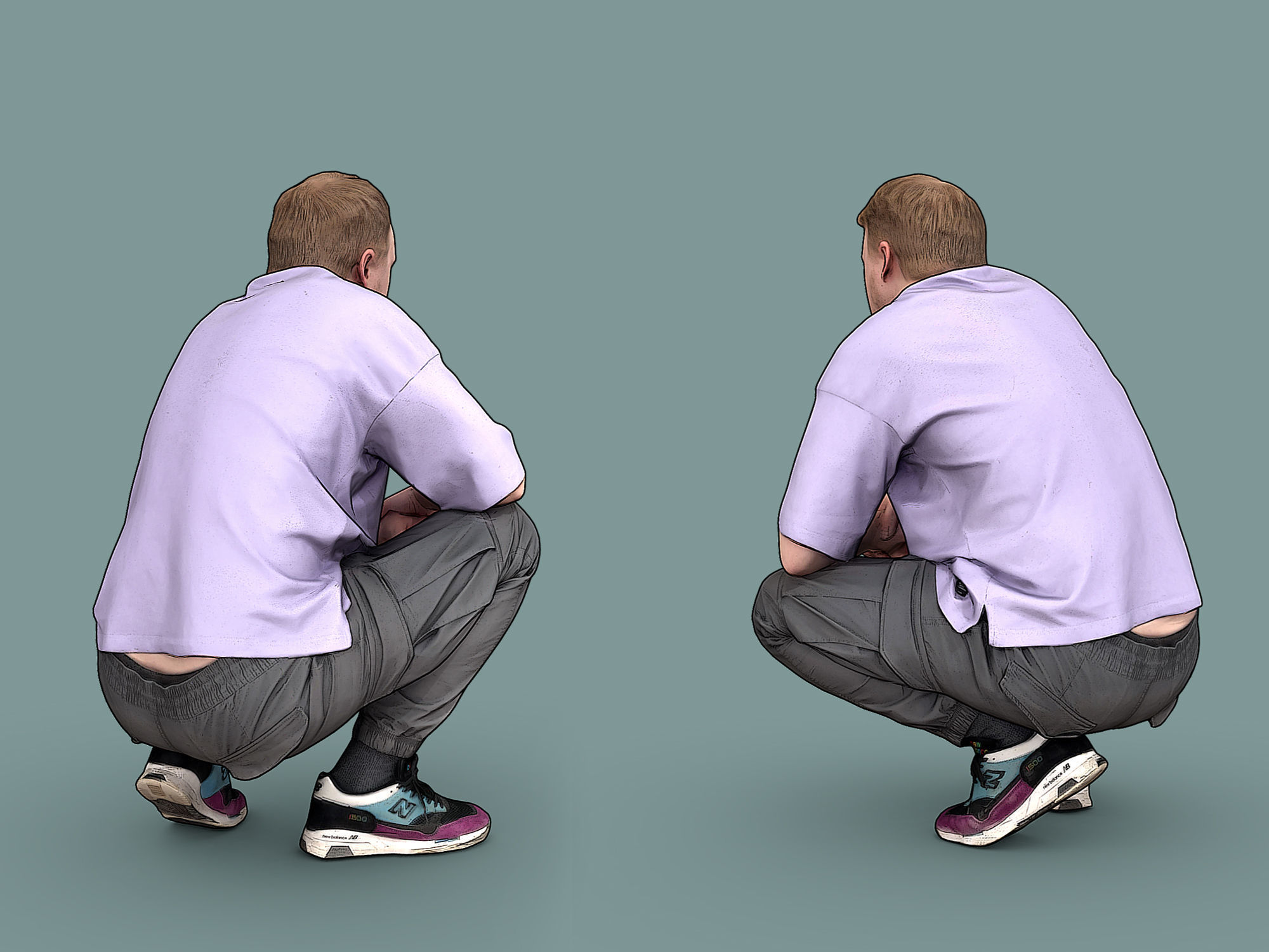 Guy in Purple T-shirt Squatting 3D model_4