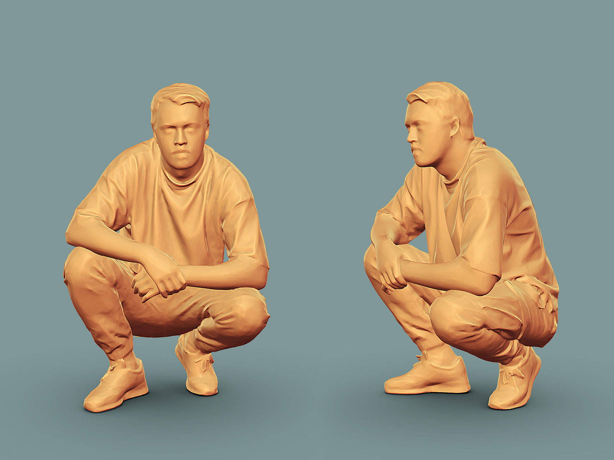 Guy in Purple T-shirt Squatting 3D model_2