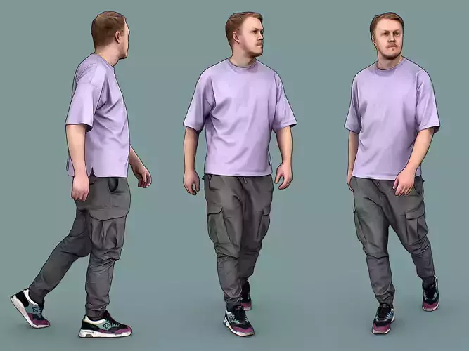 Guy in Purple T-shirt Walking 3D model