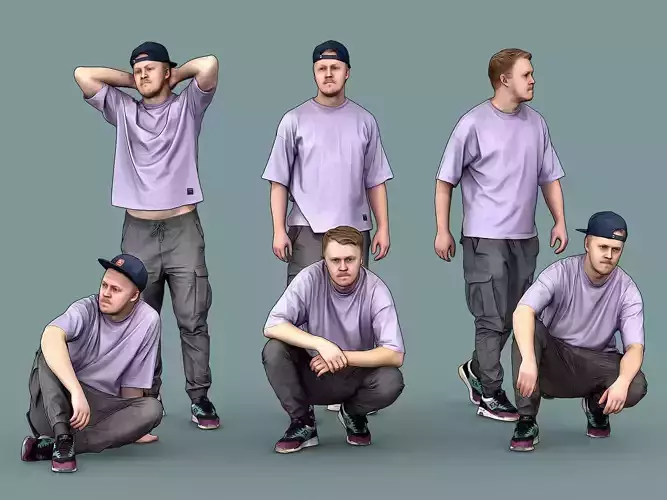 Guy in Purple T-shirt 3D Model Collection