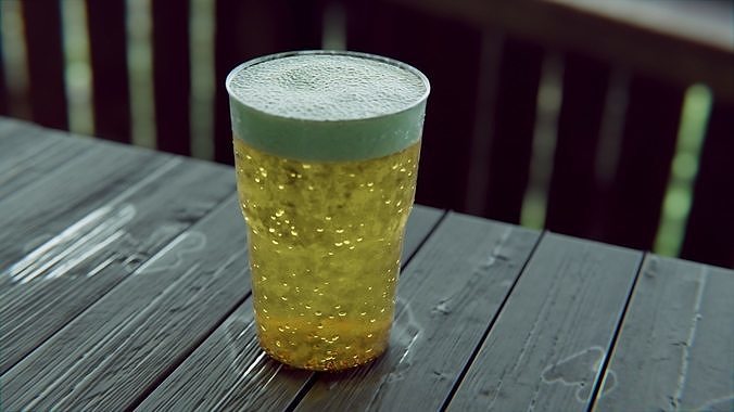 Realistic Beer in glass on wooden table Free 3D model