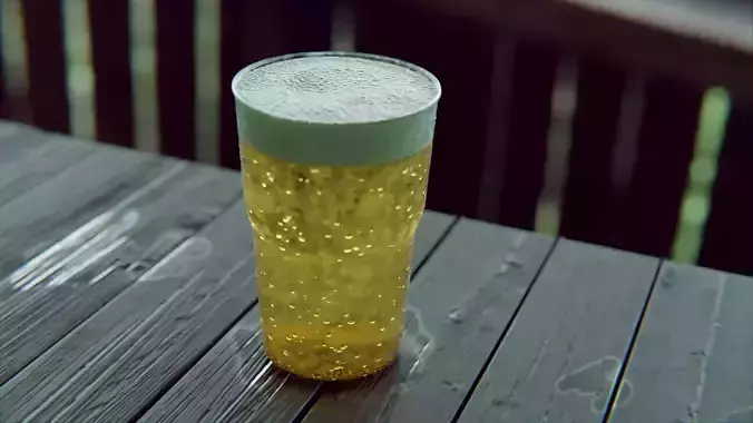 Realistic Beer in glass on wooden table