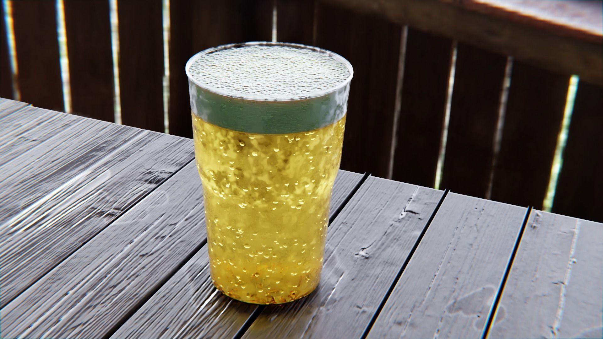 Realistic Beer in glass on wooden table Free 3D model_2