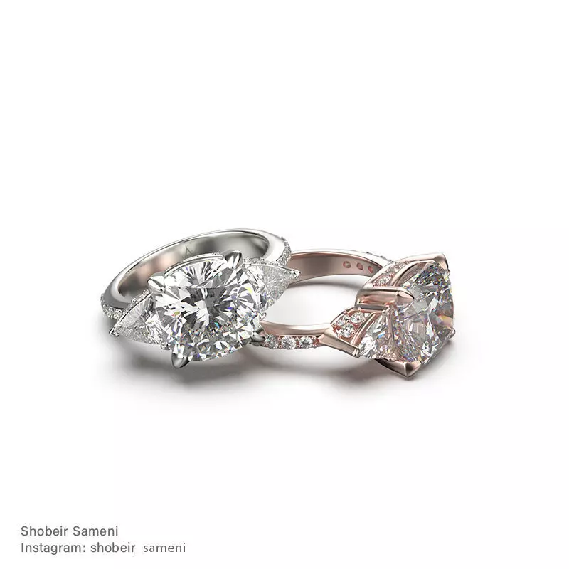 Cushion cut engagement ring in 11 sizes 3D print model_0
