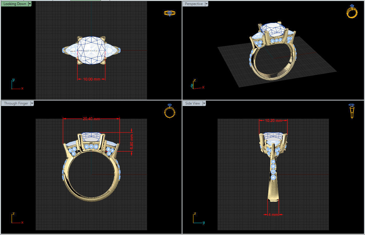 Cushion cut engagement ring in 11 sizes 3D print model_9