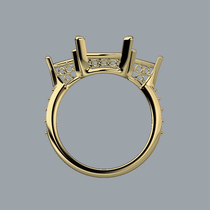 Cushion cut engagement ring in 11 sizes 3D print model_6