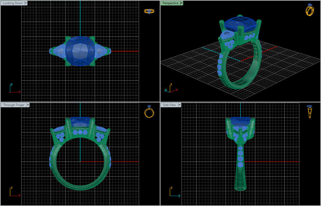 Cushion cut engagement ring in 11 sizes 3D print model_10