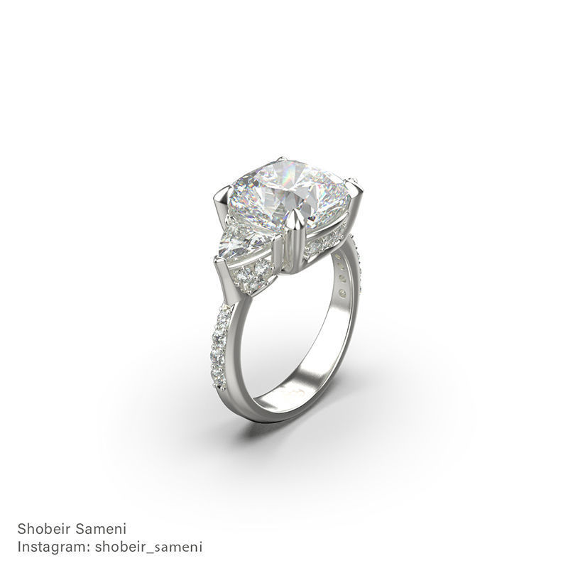 Cushion cut engagement ring in 11 sizes 3D print model_4
