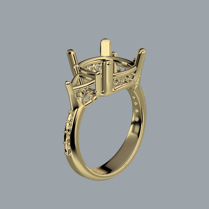 Cushion cut engagement ring in 11 sizes 3D print model_5