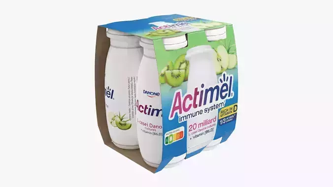 Danone Actimel bottles 4-pack kiwi 3D model