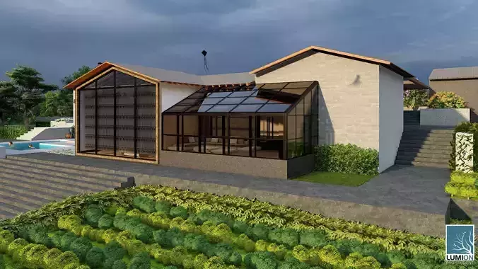 ecological modern village house design Low-poly 3D model