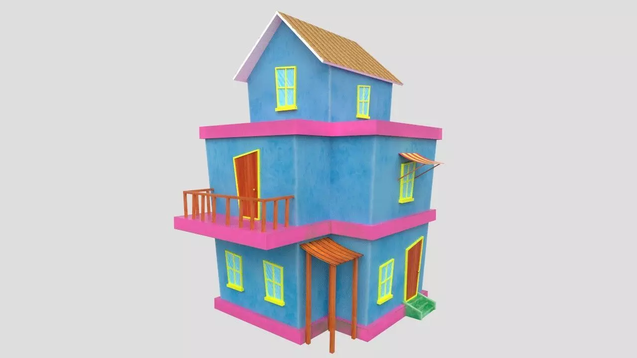 3D Cartoon Building House Low-poly 3D model_0