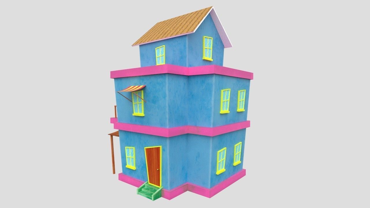 3D Cartoon Building House Low-poly 3D model_3