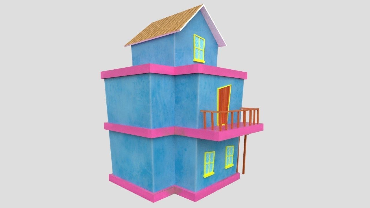 3D Cartoon Building House Low-poly 3D model_6