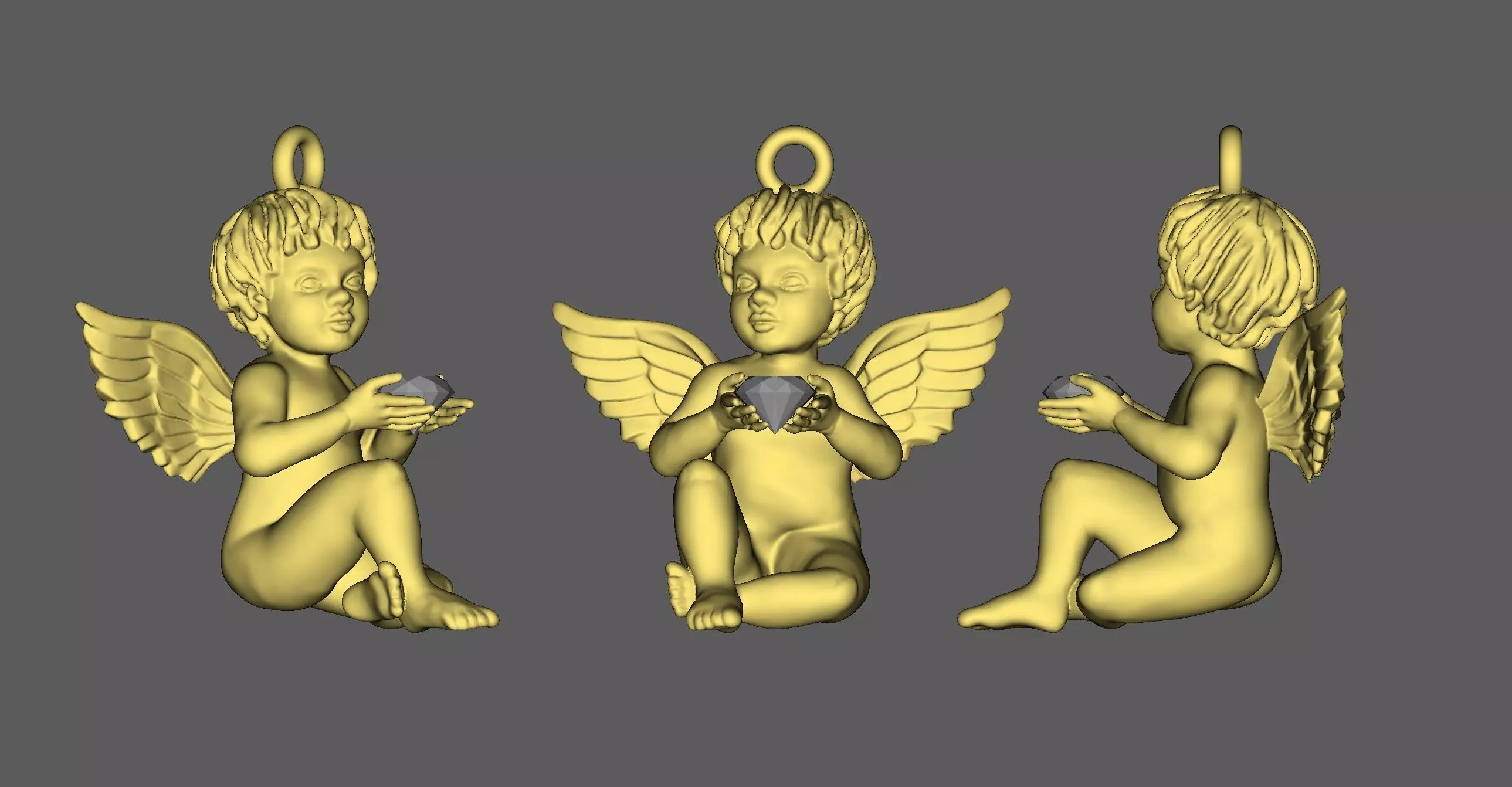 baby angel sitting pendant with gems 3D print model 3D print model_0