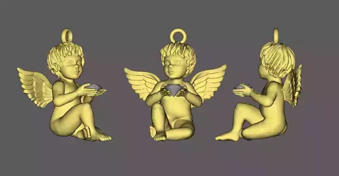 baby angel sitting pendant with gems 3D print model