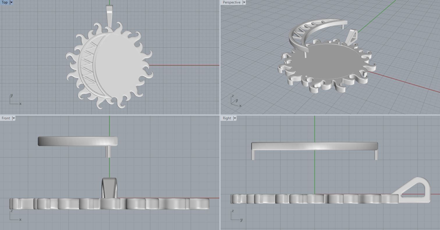 Sun Moon Pendant 3D print model_5
