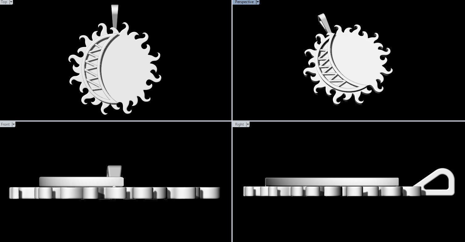 Sun Moon Pendant 3D print model_3